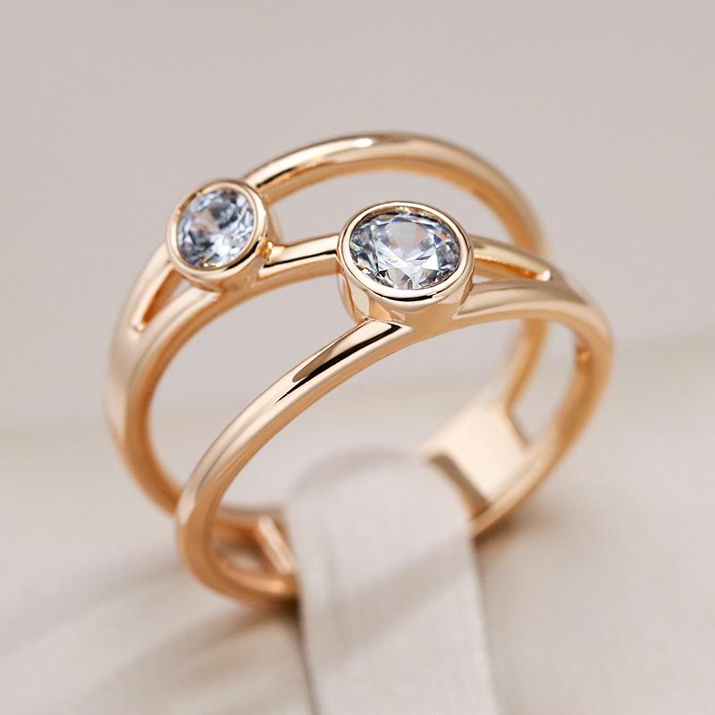Luxury Simple Natural Zircon Ring For Women  Rose Gold Color Geometric Line Korean Rings Fashion Wedding Daily Jewelry
