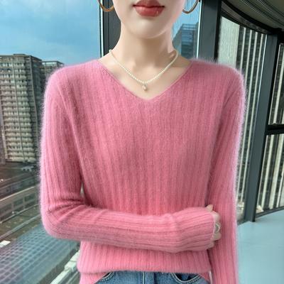 Long Sleeve Mink Wool Sweater Women's Classic Fit Soft Everyday Knit Top