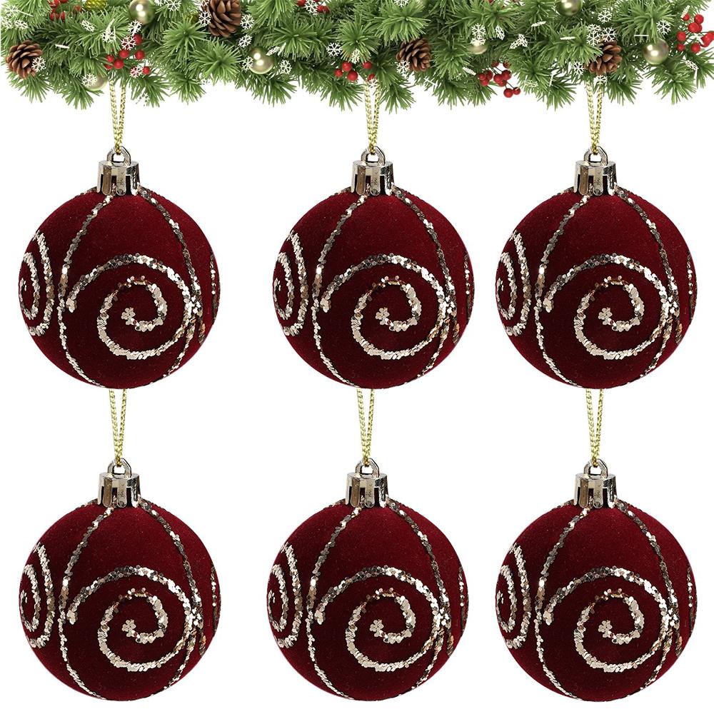 

6 шт. Бархатные шары Рождественские шары Украшения для рождественской елки Шары для вечеринки Рождественские украшения 5,0 см