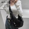 Ladies Messenger Bag Black Retro Large Capacity Dumpling Bag