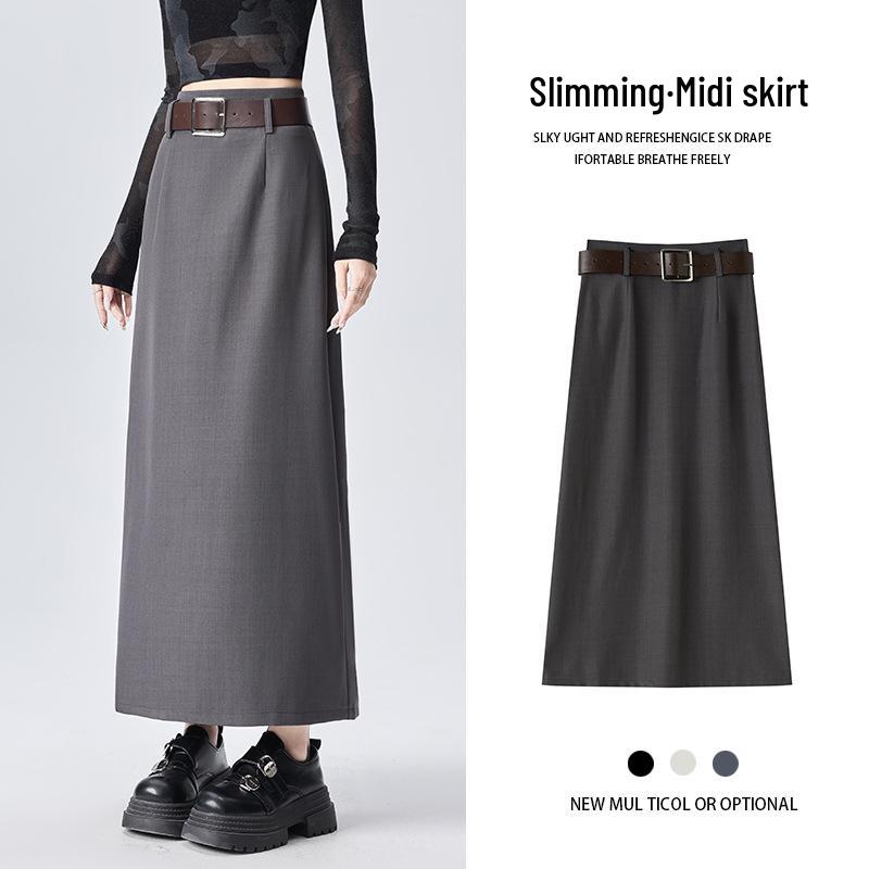2026 Spring Women's Drapey Slimming High Waist A-Line Skirt with Belt