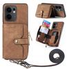 For Oppo Reno13 F 5G PU Leather Phone Back Cover with Zipper Card Holder and Long Strap