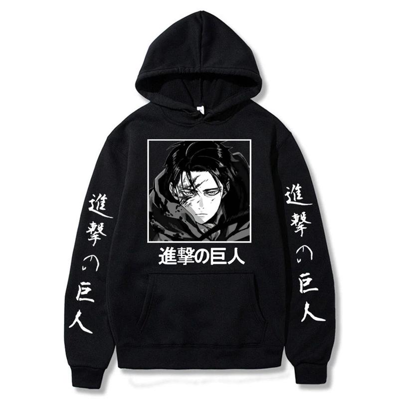 Anime Attack On Titan Levi Ackerman Print Hooded Men Women Classic Hoodies Oversized Sweatshirt Harajuku Unisex