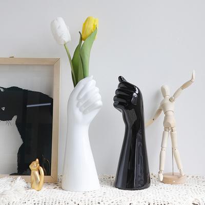 23.5cm/9inch Modern Art Ceramic Flower Vase Hand Holding Plants Flower Container, Tabletop White Arm Vase for Home Office Decoration