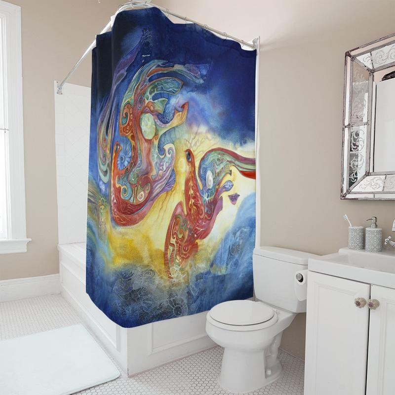 Vibrant Phoenix Design Shower Curtain Waterproof Fabric Bathroom Decor With Grommet Top For Home Use