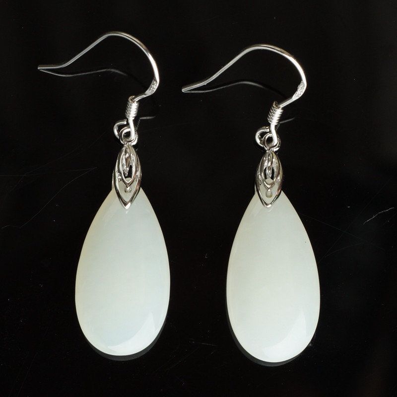 

Серьги из серебра 999 пробы Капля воды с нефритом Хэтянь, персонализированные серьги-подвески, ретро, минималистичные, серебряные серьги с нефритом, китайский древний стиль, серебряные аксессуары для ушей White Jade