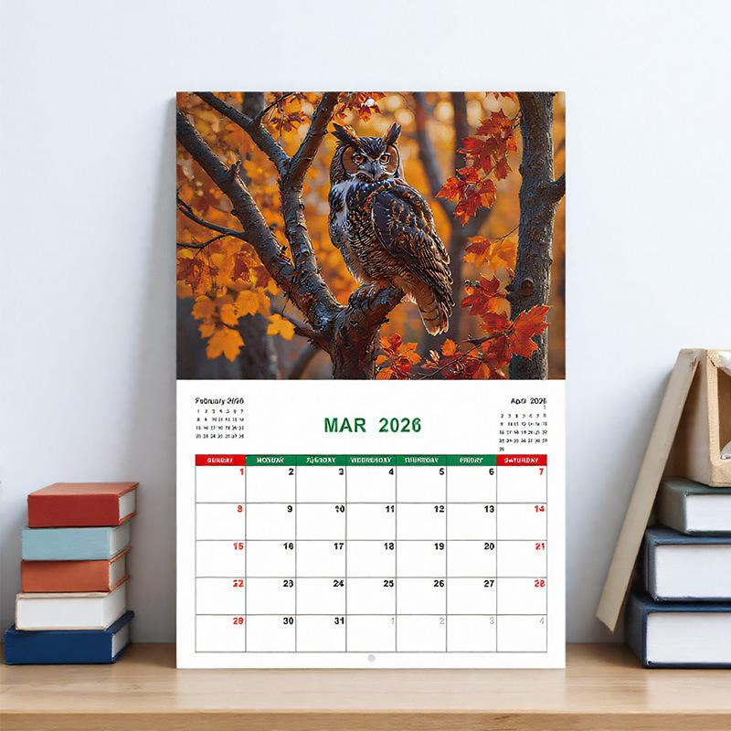 New 2026 Calendar - 12 Month Owles Wall Calendar Fun Cute Home Decor For Scheduling And More