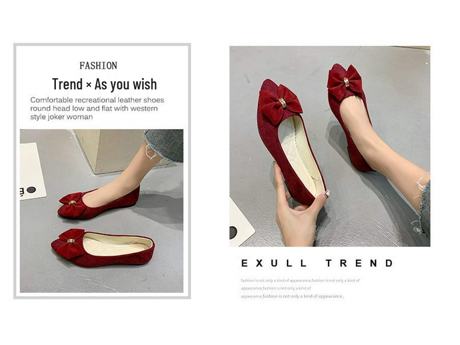 2025 Spring/Autumn Women's Bow Suede Loafers - British Style, Casual, Low-Cut, Plus Size