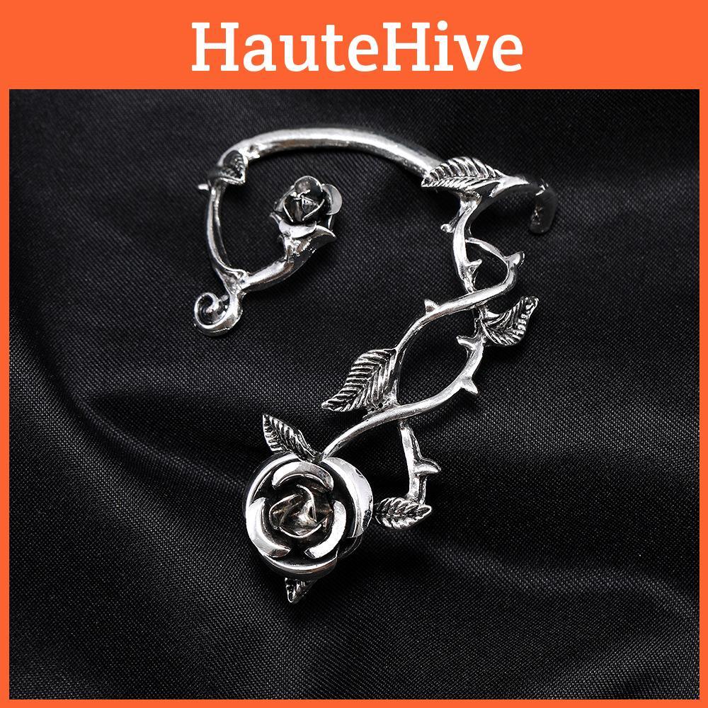 Dark Style Flower Ear Hooks Metallic Jewelry For Female Fashion