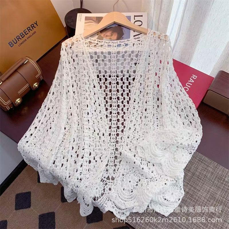 Fashion loose and thin hollow crochet knitted sweater women's new foreign style unique chic cardigan long-sleeved top