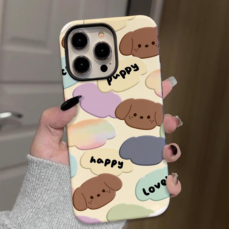 Sublimation Coated Glossy Phone Case Hard Plastic +TPU Soft TPU Shell Cute Lovely Puppies Patterned Full Protective Back Cover for iPhone Samsung