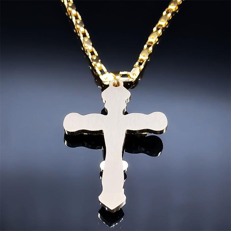 Christus Jesus Kruzifix Kreuz Großer Anhänger Halskette für Männer Edelstahl Goldfarbe Herren Ketten Halsketten Amulett Schmuck gargantilla