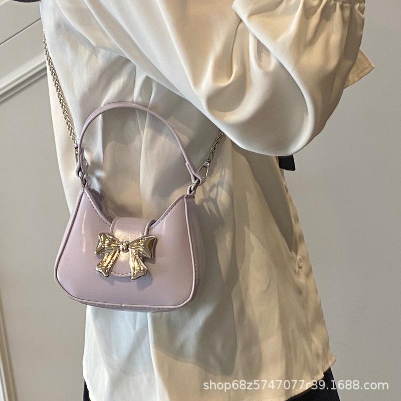 Foreign style mini small bag women 2025 new Korean version versatile bow portable shoulder crossbody small bag mouth red envelope