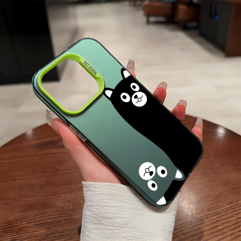 Cartoon Funny Cat and Dog Graffiti Apple 17pm Mobile Phone Case iPhone16Pro Anti-drop IMD Colored Silver 15 Couple Models