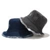 Japanese Washed Distressed Denim Bucket Hat Unisex Travel Fashion Frayed Edge Sun Hat Four Seasons