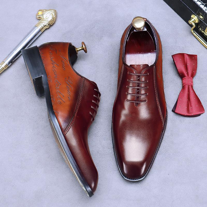 Fashion Handmade Office Shoes Vintage Design Oxford Men Dress Shoes Formal Business Lace-up Full Grain Real Leather Shoes for Men