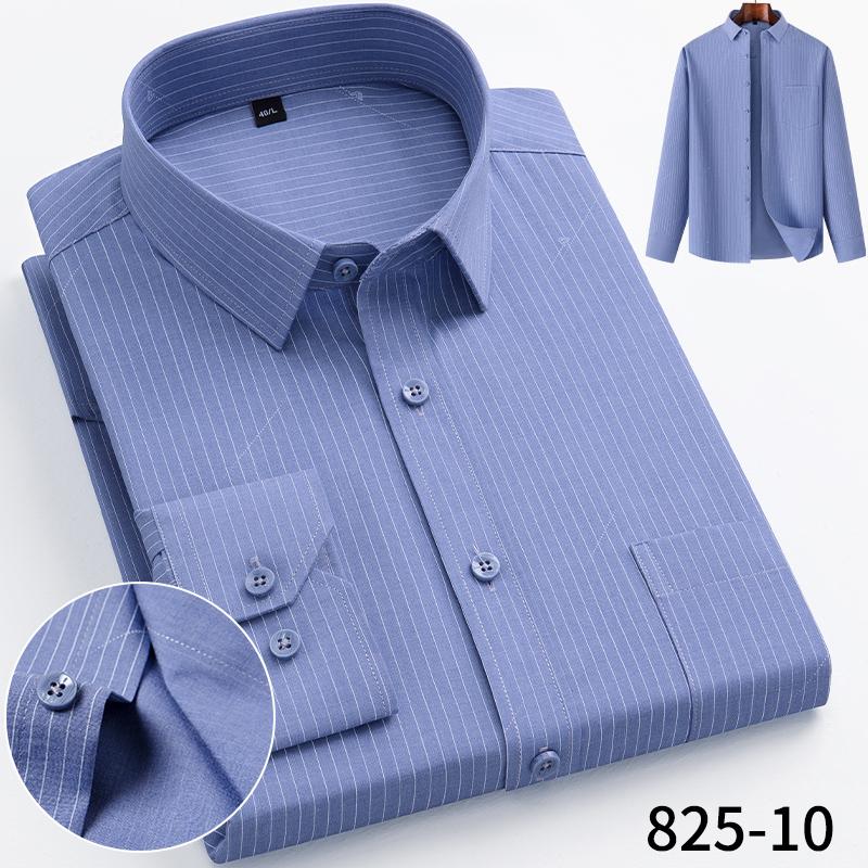 Men's Bamboo Fiber Long Sleeved Wrinkle-Free Comfortable Breathable Fit Striped Solid Shirts Business Casual Blouses Plus Sized