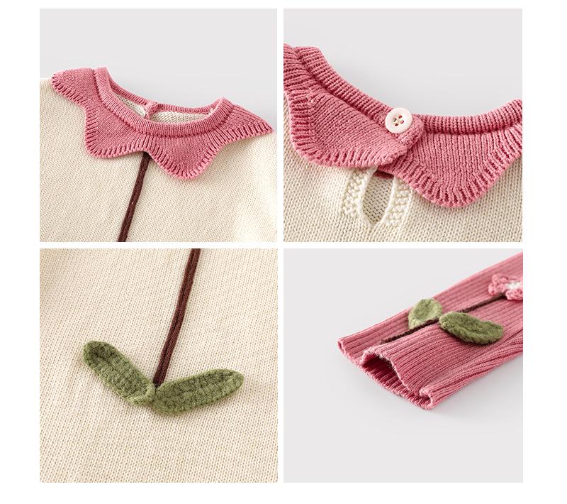 Herbst 2025 Baby Strampler mit floralem Kragen & bestickte Leggings Set