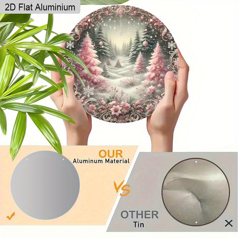 2D Flat Aluminium Pink Christmas Sign with Christmas Trees Pattern - Romantic Figurine Ornaments - Ideal for Front Door, Wall, Porch, Window Decor