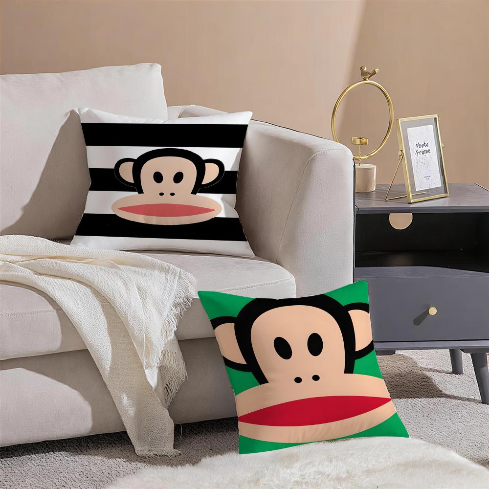 P-Paul Frank Pillow Cute Cartoon Cushion Cover Pillowcase Short Plush Invisible Zipper Room Sofa Cushion Cover