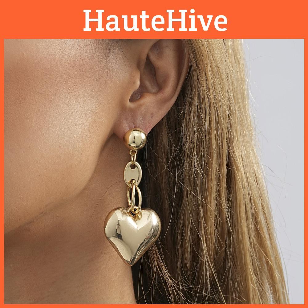 Heart Trendy Gold Pendant Earrings Vintage Geometric Heart Studs Fashion Street Style