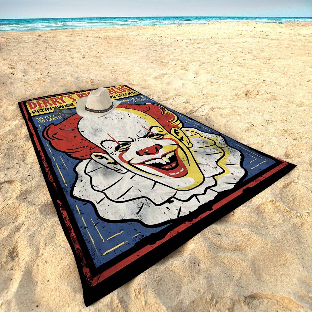 Horrorfilm I-It P-Pennywise Clown Strandtuch Für Kinder Badetuch Pooltuch Urlaubsgeschenk Picknicktuch Partygeschenk