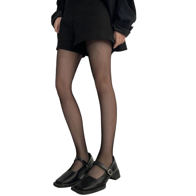 

Women Sexy Hollow-Out Fishnet Black Pantyhose Stockings Vintage Dark Grid Diamond Pattern Bottoming Leggings Mesh Tights 1
