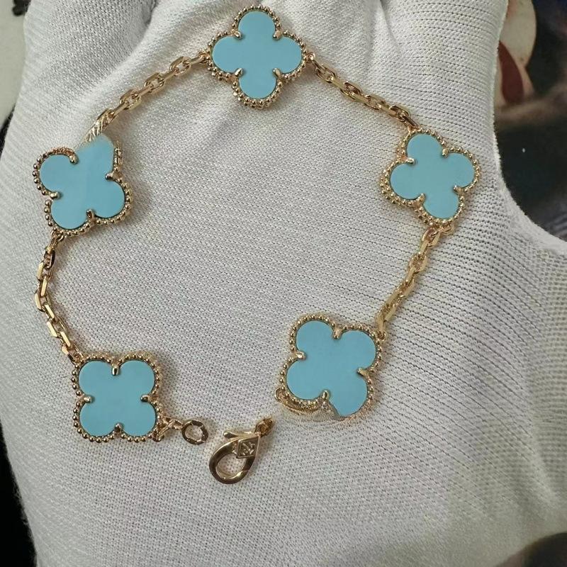Exquisite Four-leaf Clover Bracelet for Women Five-flower Bracelet Double-sided Natural White Mother-of-pearl and Carnelian Bracelet