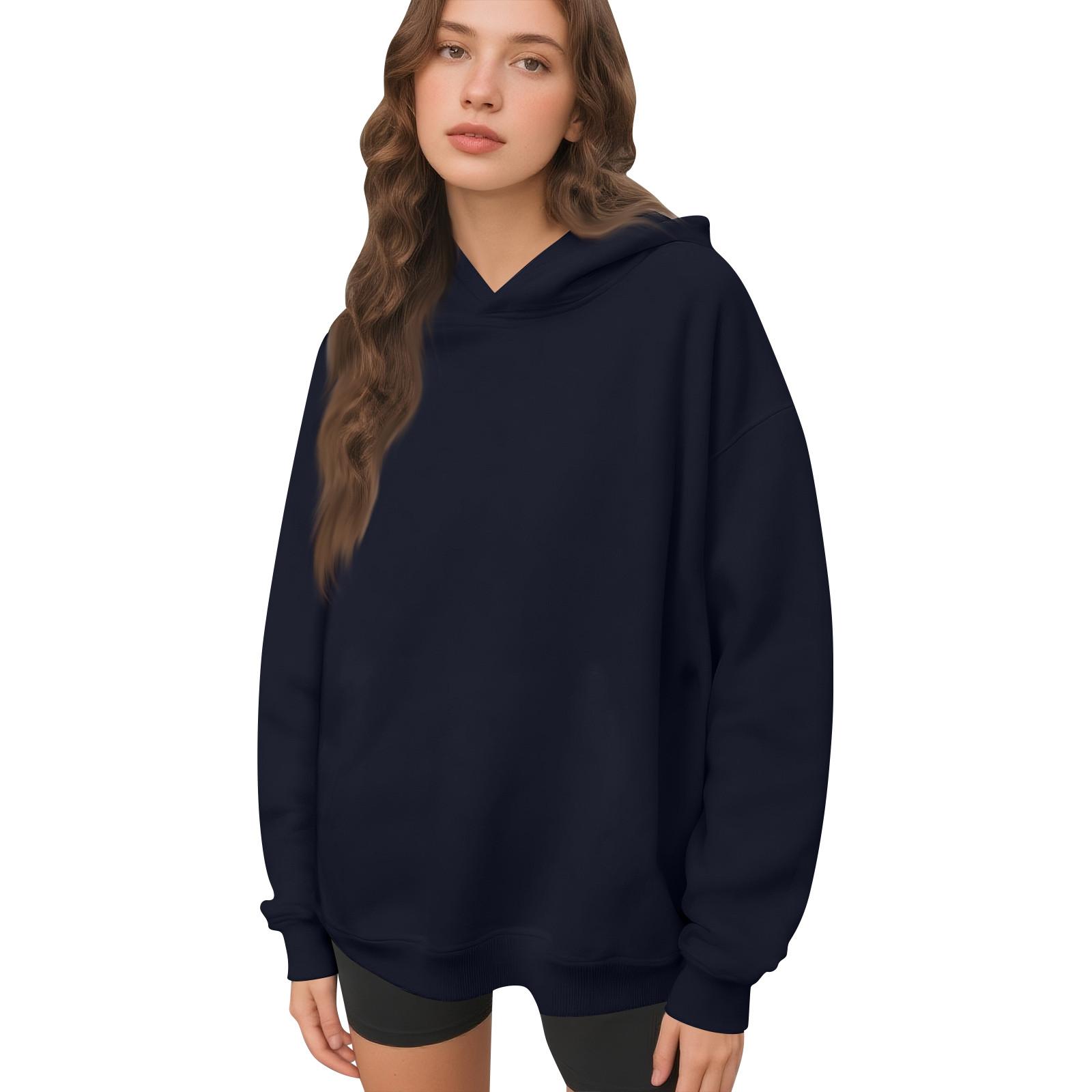 

Женские толстовки с капюшоном, повседневные удобные топы, осенние модные наряды L тёмно-синий