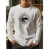 T-shirt da uomo 100% cotone puro vestibilità larga comoda sportiva e per il tempo libero con stampa motivo bussola di montagna girocollo manica lunga