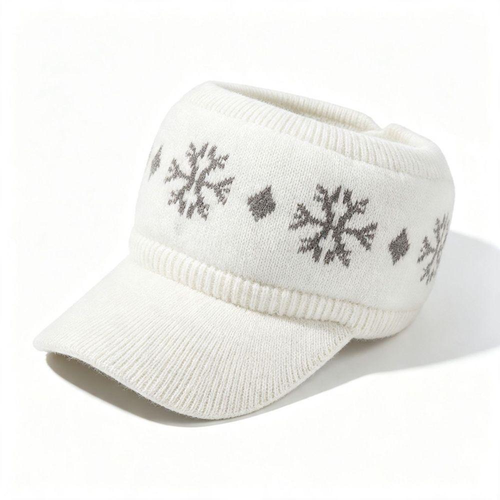 Snowflake Jacquard Empty Top Hat Thickened Beanie Hat Versatile Baseball Cap Cold Weather