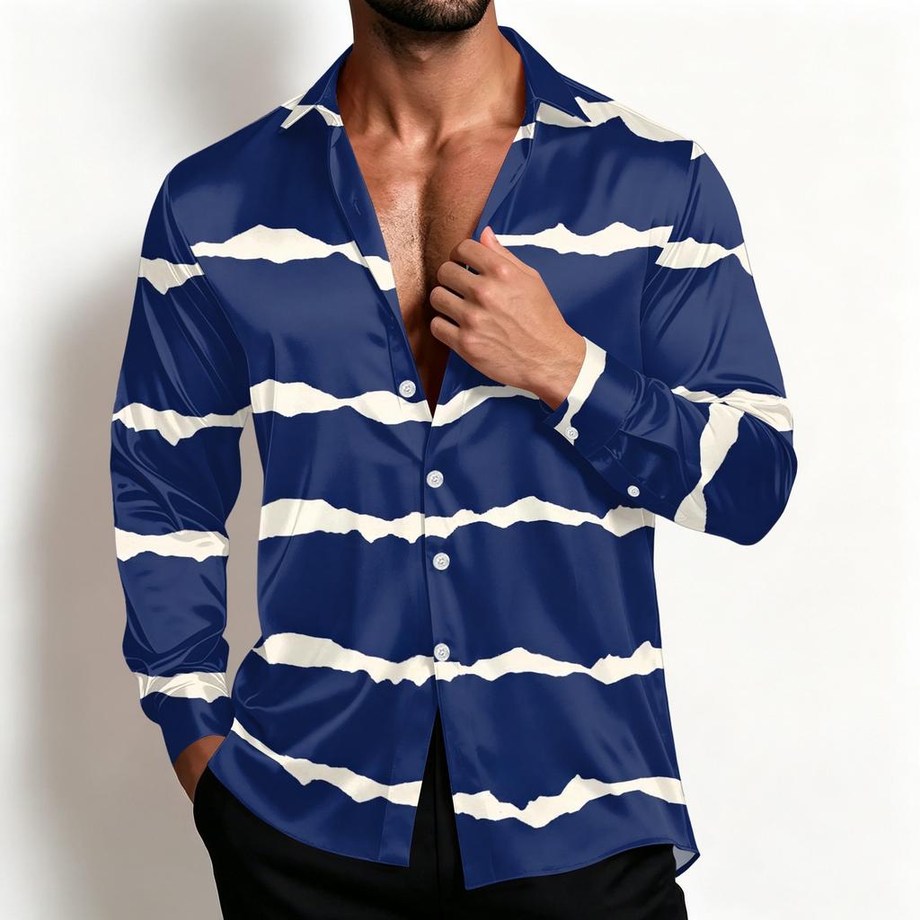 Veste chemise rayée décontractée pour homme Coupe ample Respirante Col rabattu pour le printemps et l'automne