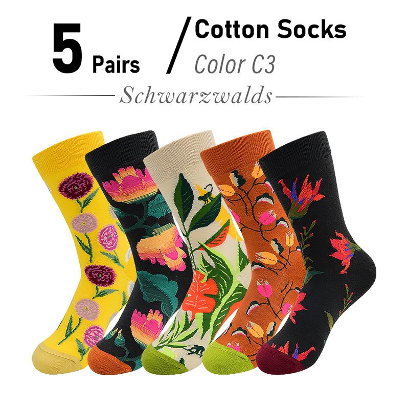 5 Pairs New Arrivals Combed Cotton Women Socks Unisex Cute Floral Styles 8 Color Happy Funny Casual Female Breathable Crew Socks
