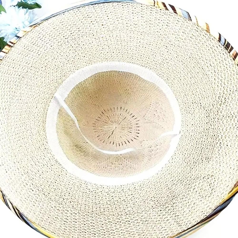 Foldable Flower Embroidery Hat Wide Brim Panama Hat New Straw Beach Cap  Outdoor Casual