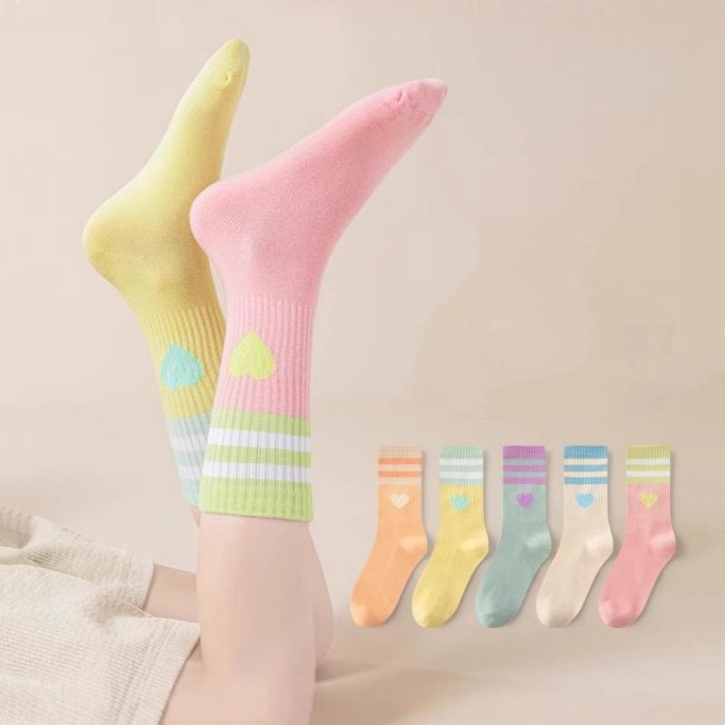 5 Pairs/Set Children's Socks Casual Striped Kids Girls Beauty Socks Spring Autumn Cute Sweet Students Sport Child Sock 3-12Years