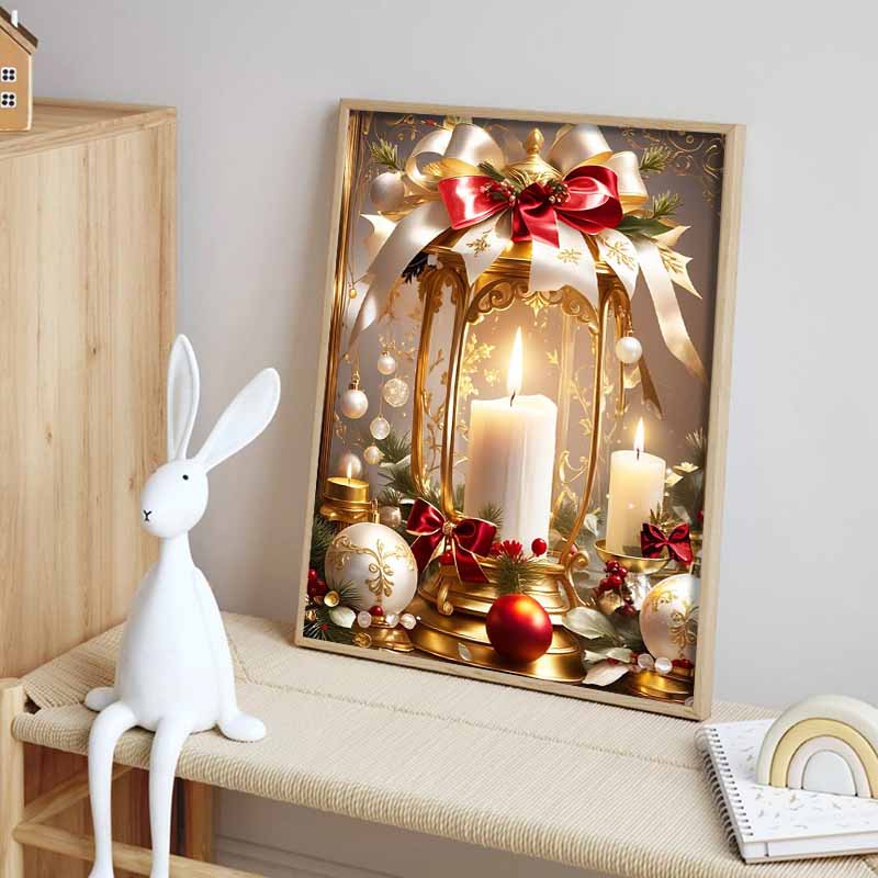 Christmas Atmosphere Candle Diamond Painting Set, 5D Gem Crystal Cross Stitch Painting Decoration Wall Mural