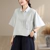 DIMANAF 2026 Women Plus Size New Summer Blouse Shirt Short Sleeve Solid Casual Loose Cotton Lady Tops Shirts