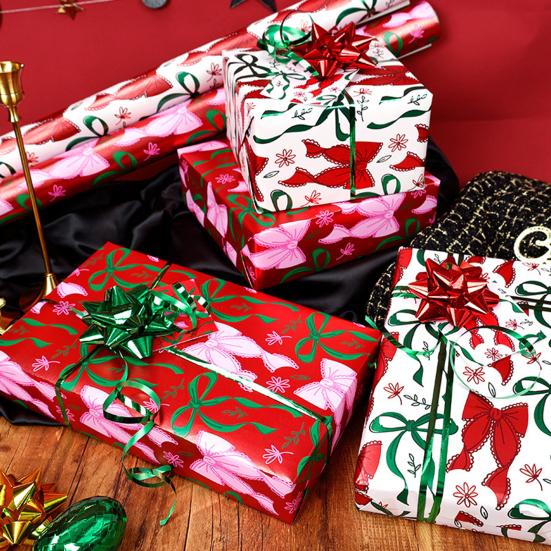 Christmas Wrapping Paper Roll 17 Inch x 120 Inch Snowflake Bow Jumbo Roll Vintage Holiday Gift Wrap for Christmas Parties Supplies