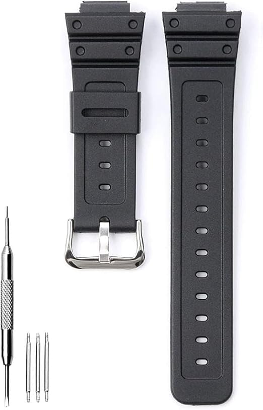 

Сменный ремешок с инструментом и пружинными штифтами для совместимых часов 16 мм ушко серебристый [smine] G-Shock DW-5600, DW-6900, G-5600, DW-5000-1JF, DW-5700-1JF, чёрный