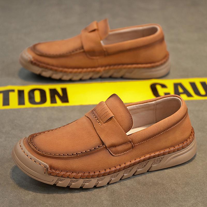Men s Summer Slip-On Casual Leather Shoes - Non-Slip, Soft Sole, Genuine Leather Loafers 41