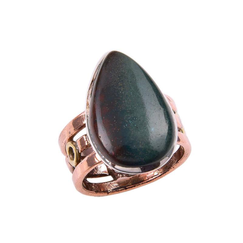 Natural Bloodstone Gemstone 925 Solid Sterling Silver Two Tone Ring Size 7 a7G55