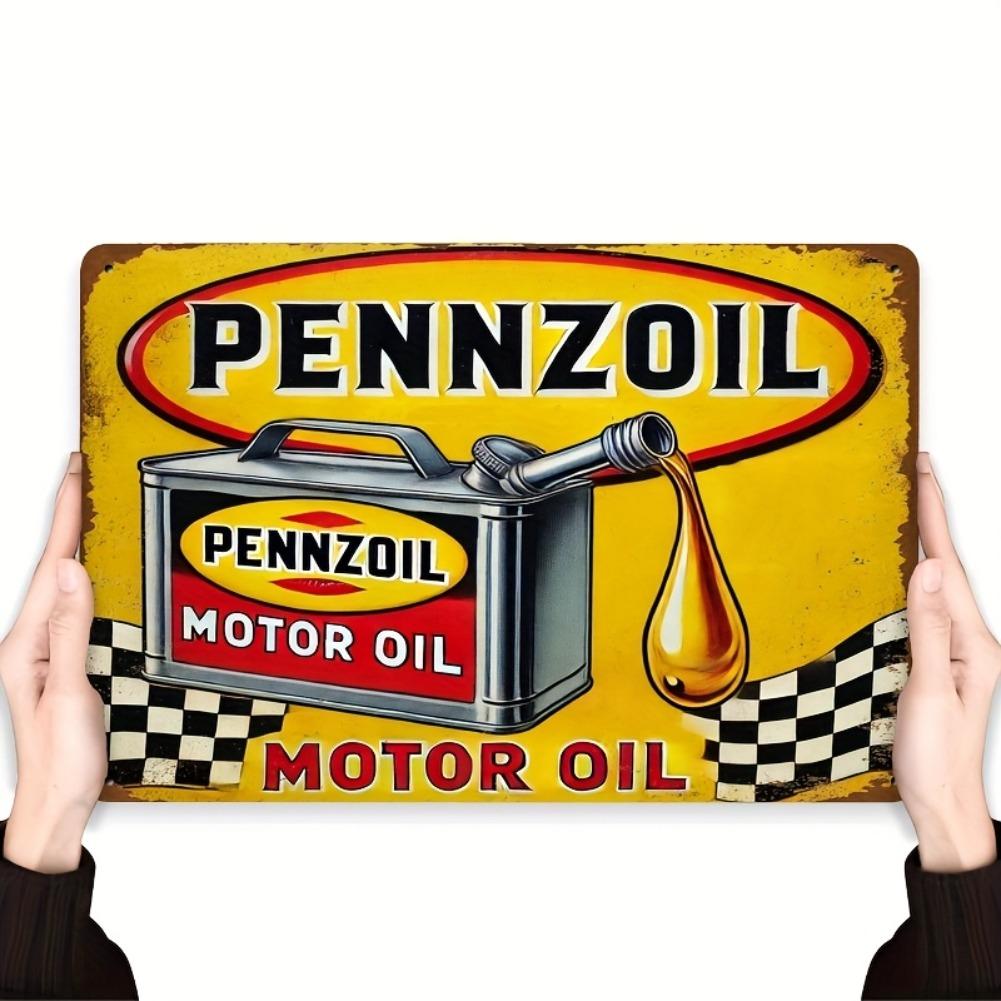 Vintage Pennzoil Motor Oil Metal Tin Sign - 8"x12" | Durable Retro Wall Art with Classic Design, Easy To Hang