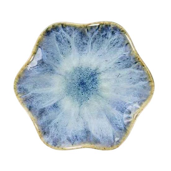 Yousheng Soy Sauce Dish Plate, Ceramic Lotus Leaf Design, High-Temperature Fired Unique Texture Jewelry Holder, for Soy Sauce Dipping Vinegar