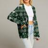 Women's Fashion Long Sleeve Christmas Print V-Neck Button Loose Cardigan Top