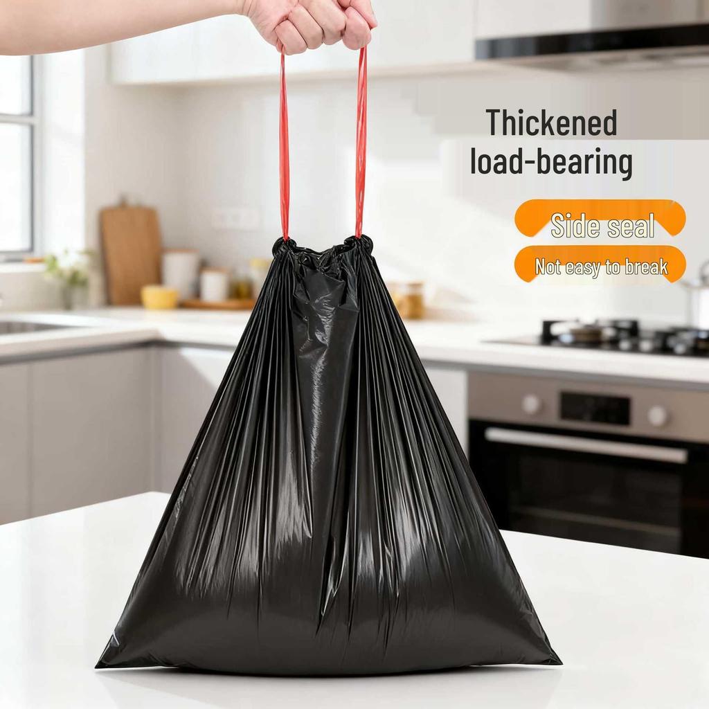 Extra Large Black Drawstring Kitchen Garbage Bags - Thickened, Automatic Closure for Home, Dorm, or Office