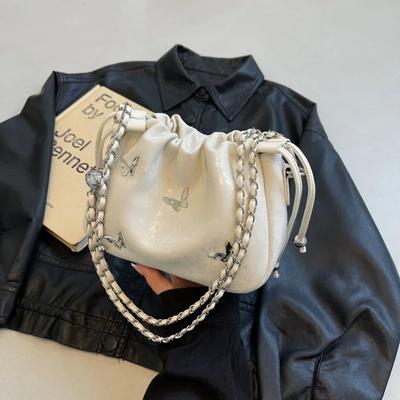 Single Shoulder Women's Crossbody Bag Popular Small Silver Bag New Butterfly Metal Design Korean Cloud Style Bag