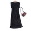 MD Women's Clothing Minimalist Fancy Waist-Tight Mid-Length Sleeveless Dress Linen Black Dress Female 06648589800