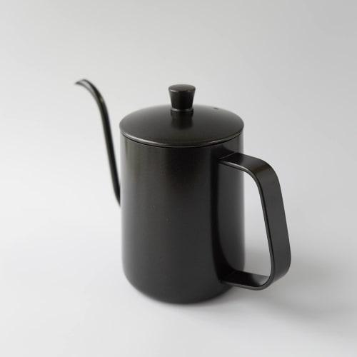 FUN COFFEE Drip Pot, 600ml, Direct Heat, Narrow Mouth, Coffee Kettle, Stainless Steel, with Lid, Outdoor/Camping Kettle, Black (co-0012-2)