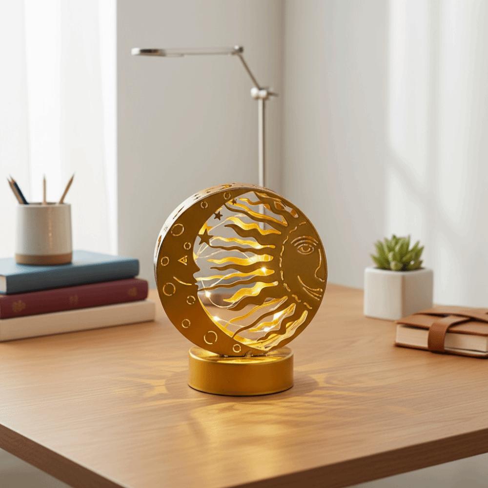 Gold Moon Castle LED Light Wrought Iron Ramadan Desk Ornament Ramadan Night Light  Bedroom
