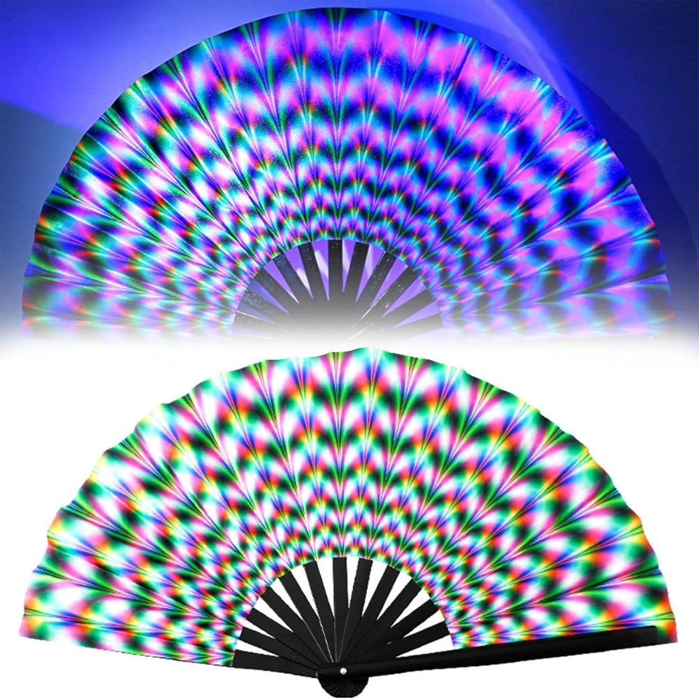 UV Ink Printing Bamboo Fan PVC Foldable Colorful Reflective Fan Lightweight Portable Photography Props Fan